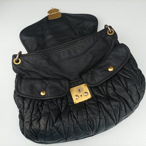 Pre-owned Miu Miu Coffer Matelasse Black Leather  shoulderbag | stylenewstar
