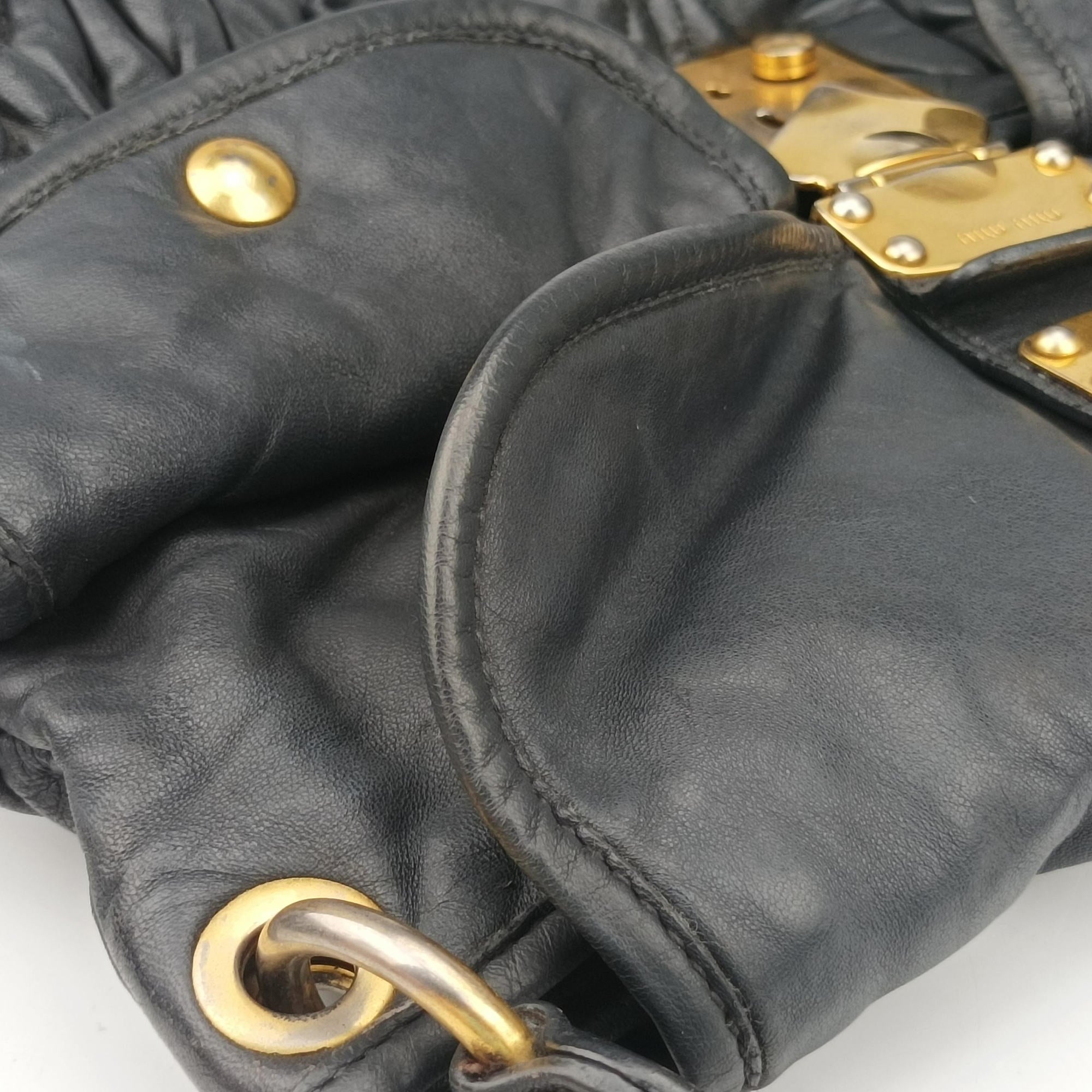Pre-owned Miu Miu Coffer Matelasse Black Leather  shoulderbag | stylenewstar