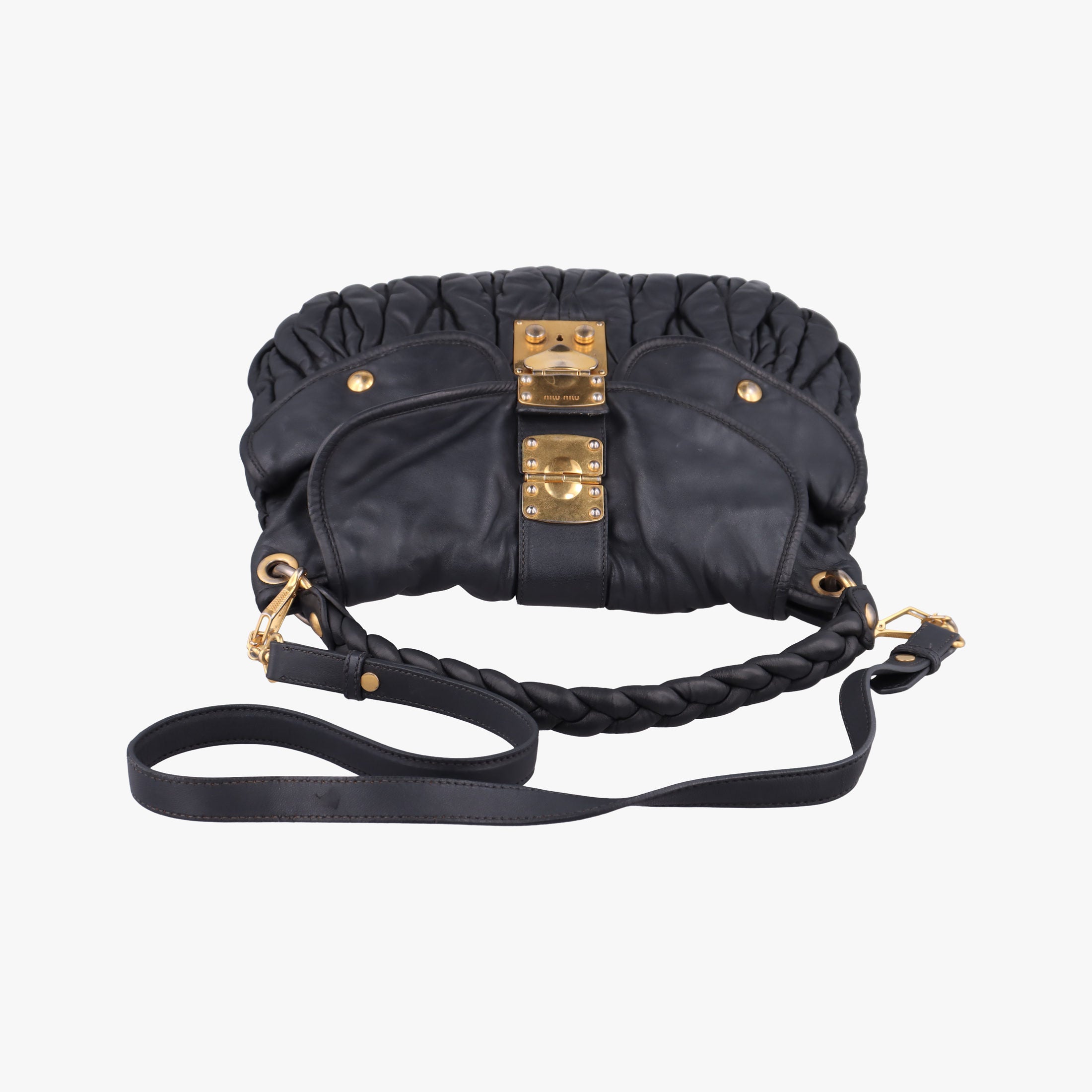 Pre-owned Miu Miu Coffer Matelasse Black Leather  shoulderbag | stylenewstar