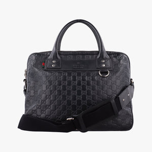 Pre-owned Gucci Guccissima Briefcase Business Black Leather 328937 shoulderbag | stylenewstar