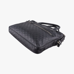 Pre-owned Gucci Guccissima Briefcase Business Black Leather 328937 shoulderbag | stylenewstar