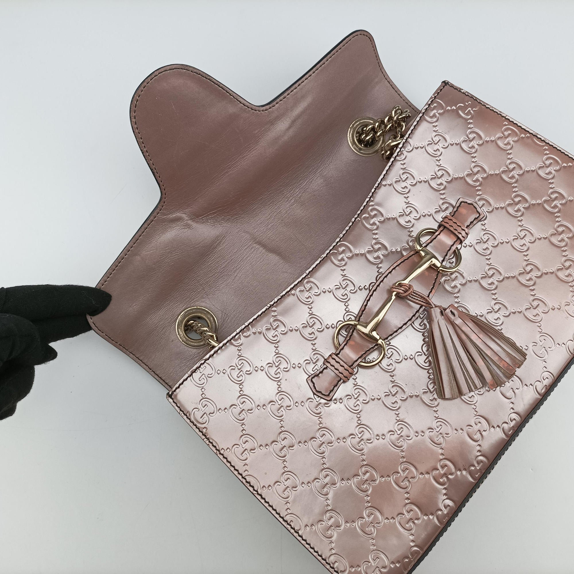 Pre-owned Gucci Emily Pink Patent Leather 295402 shoulderbag | stylenewstar