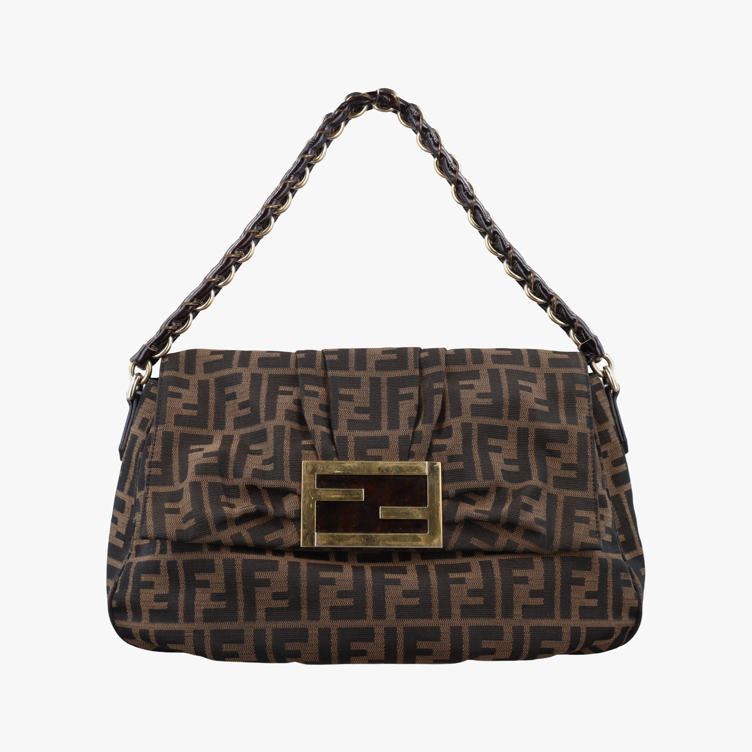 Pre-owned Fendi Mia Flap Brown canvas 8BR614 shoulderbag | stylenewstar