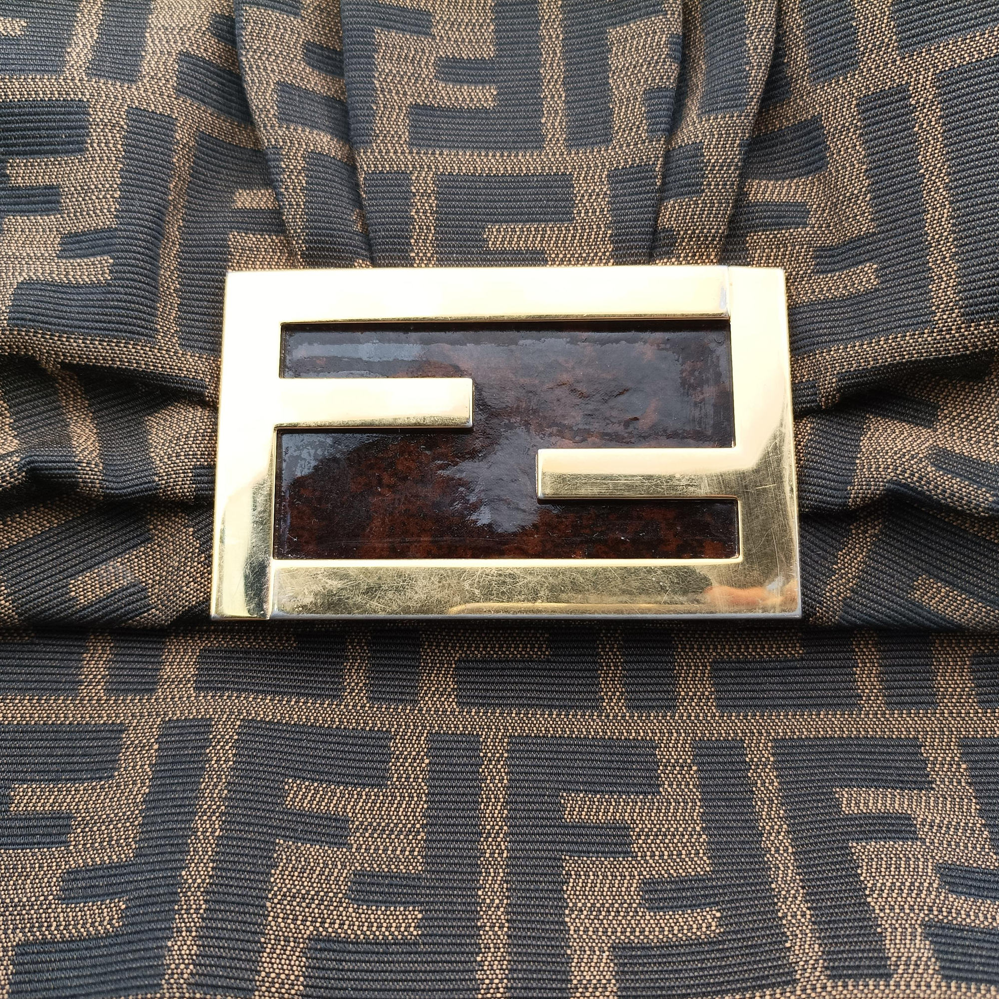 Pre-owned Fendi Mia Flap Brown canvas 8BR614 shoulderbag | stylenewstar