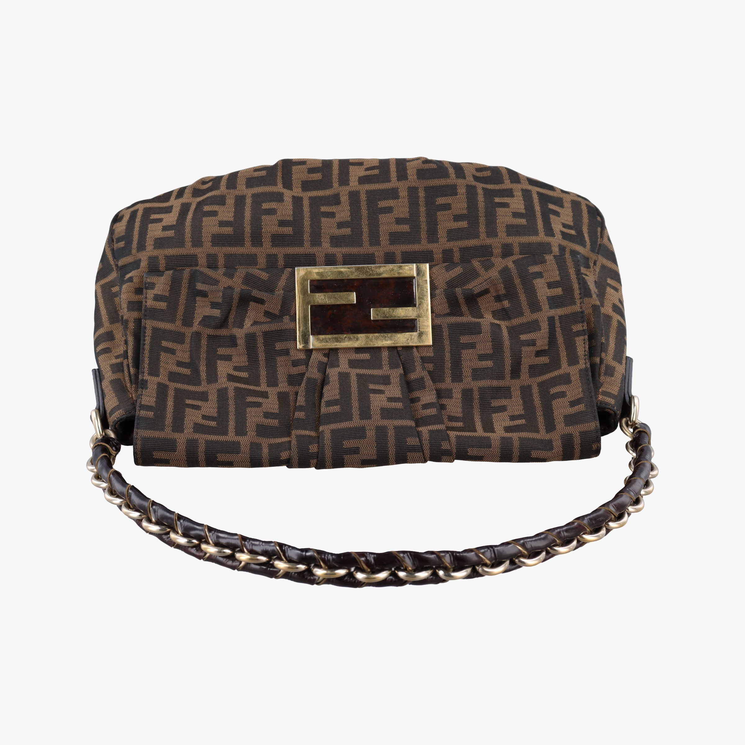 Pre-owned Fendi Mia Flap Brown canvas 8BR614 shoulderbag | stylenewstar