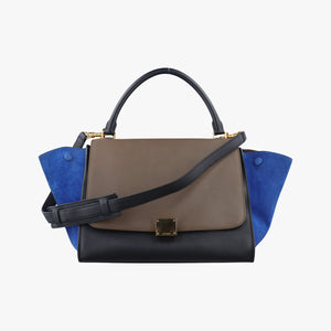 Pre-owned Celine Trapeze Brown×Black×Blue Suede × leather  shoulderbag | stylenewstar