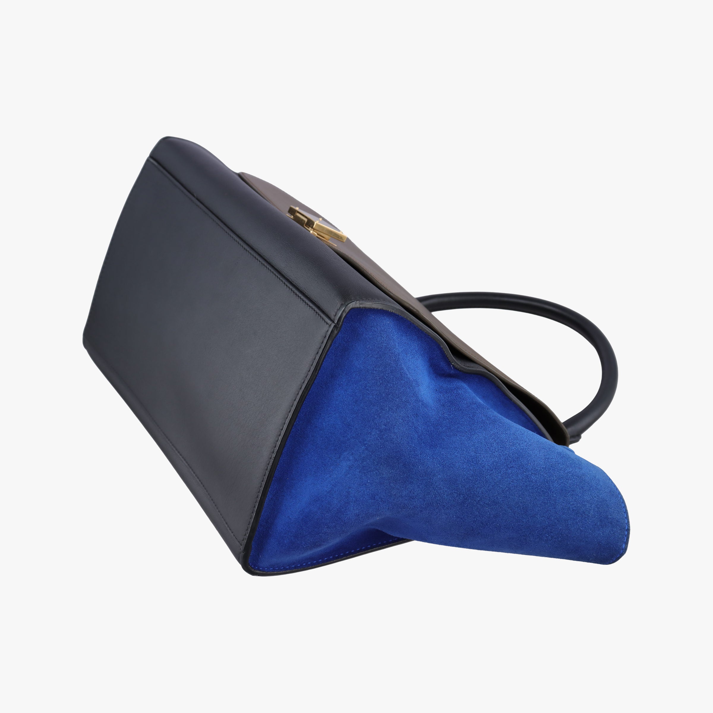 Pre-owned Celine Trapeze Brown×Black×Blue Suede × leather  shoulderbag | stylenewstar