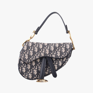 Secondhand Christian Dior Saddle Navy×grey Jacquard × Leather  handbag | stylenewstar