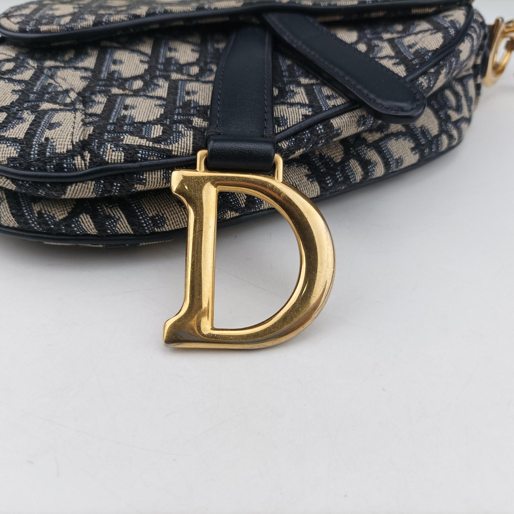 Secondhand Christian Dior Saddle Navy×grey Jacquard × Leather  handbag | stylenewstar