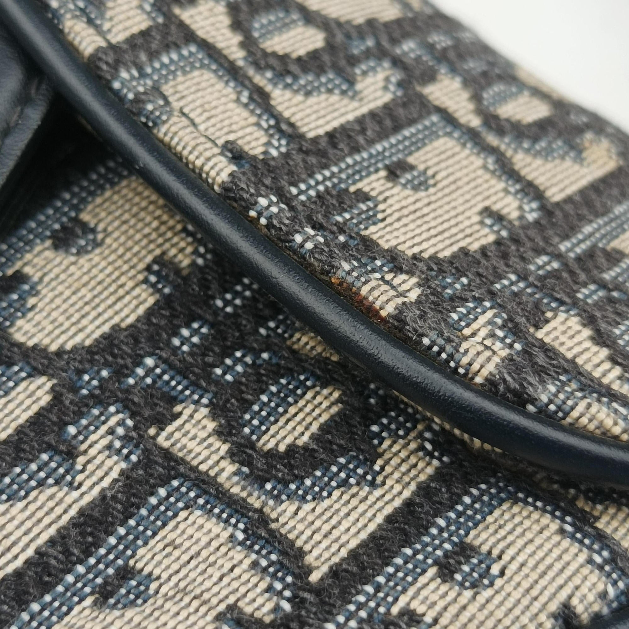 Secondhand Christian Dior Saddle Navy×grey Jacquard × Leather  handbag | stylenewstar