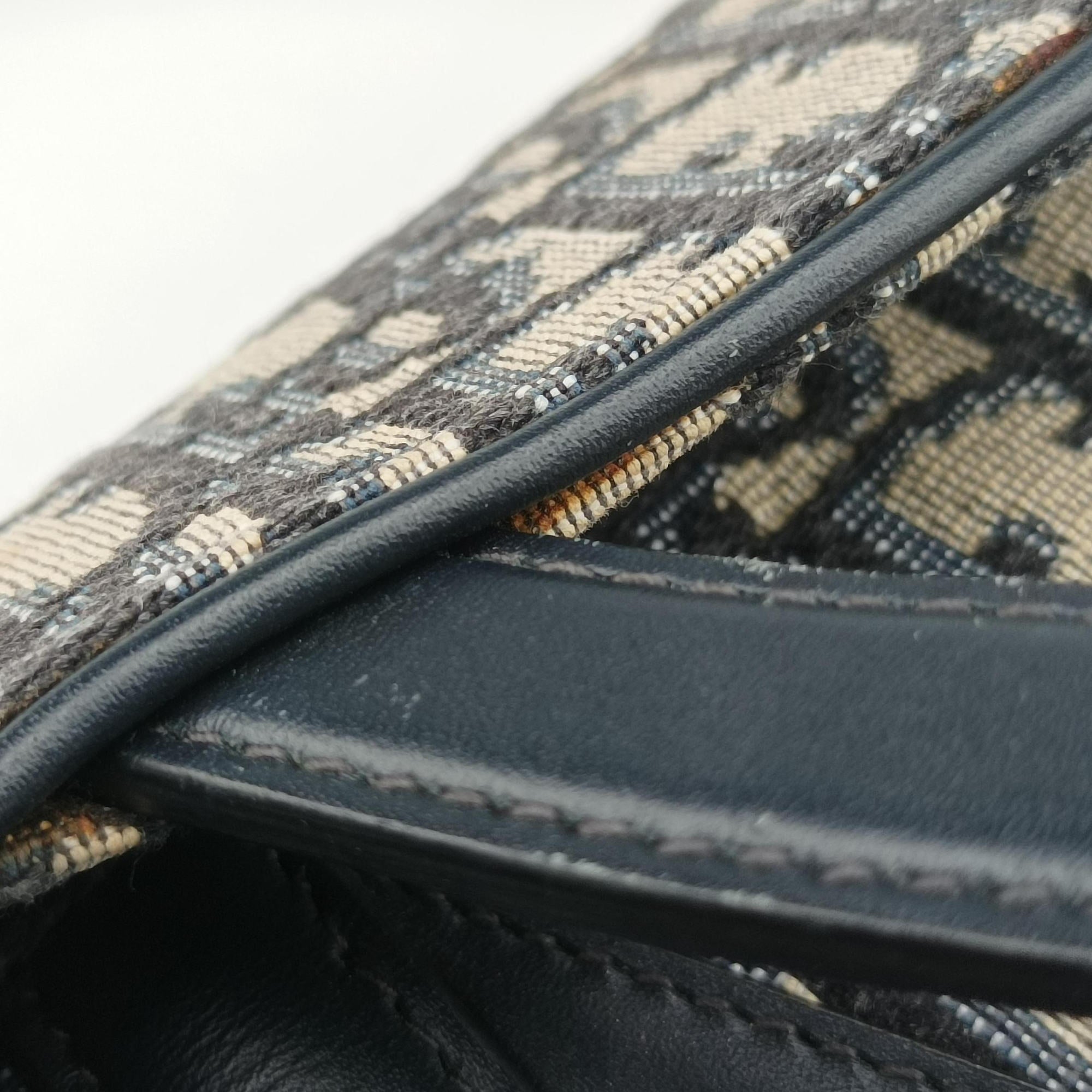 Secondhand Christian Dior Saddle Navy×grey Jacquard × Leather  handbag | stylenewstar