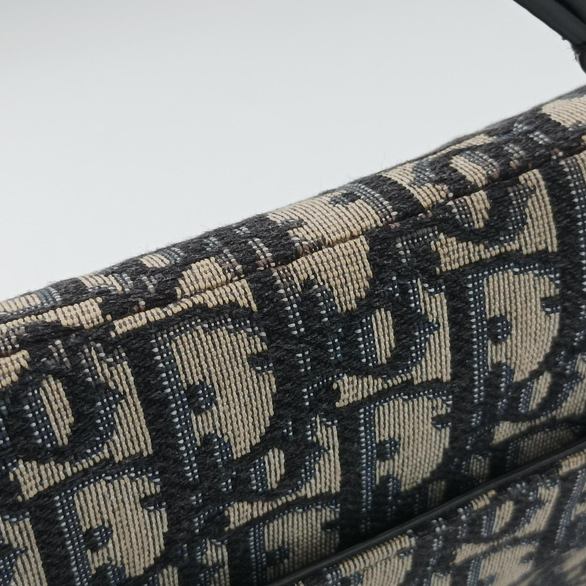 Secondhand Christian Dior Saddle Navy×grey Jacquard × Leather  handbag | stylenewstar