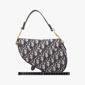 Secondhand Christian Dior Saddle Navy×grey Jacquard × Leather  handbag | stylenewstar