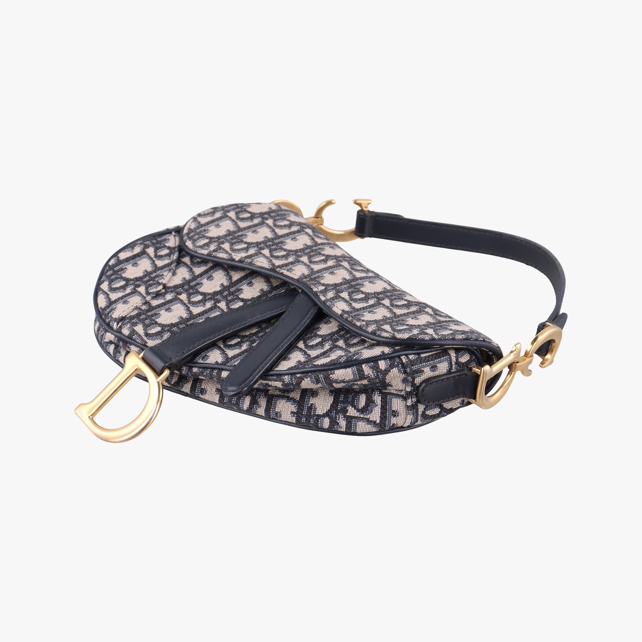 Secondhand Christian Dior Saddle Navy×grey Jacquard × Leather  handbag | stylenewstar