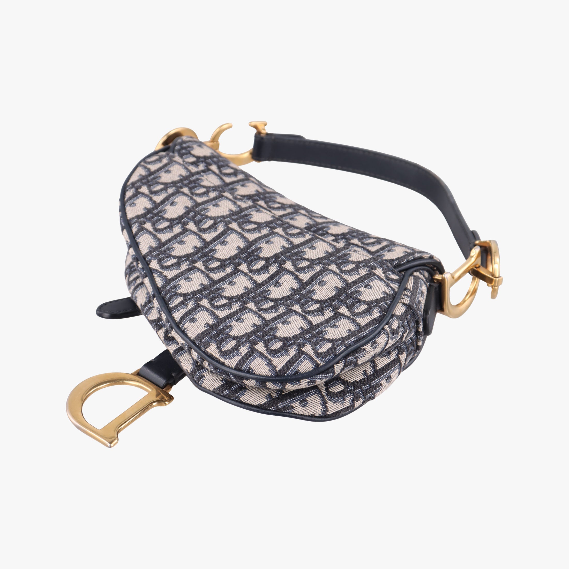 Secondhand Christian Dior Saddle Navy×grey Jacquard × Leather  handbag | stylenewstar