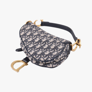 Secondhand Christian Dior Saddle Navy×grey Jacquard × Leather  handbag | stylenewstar