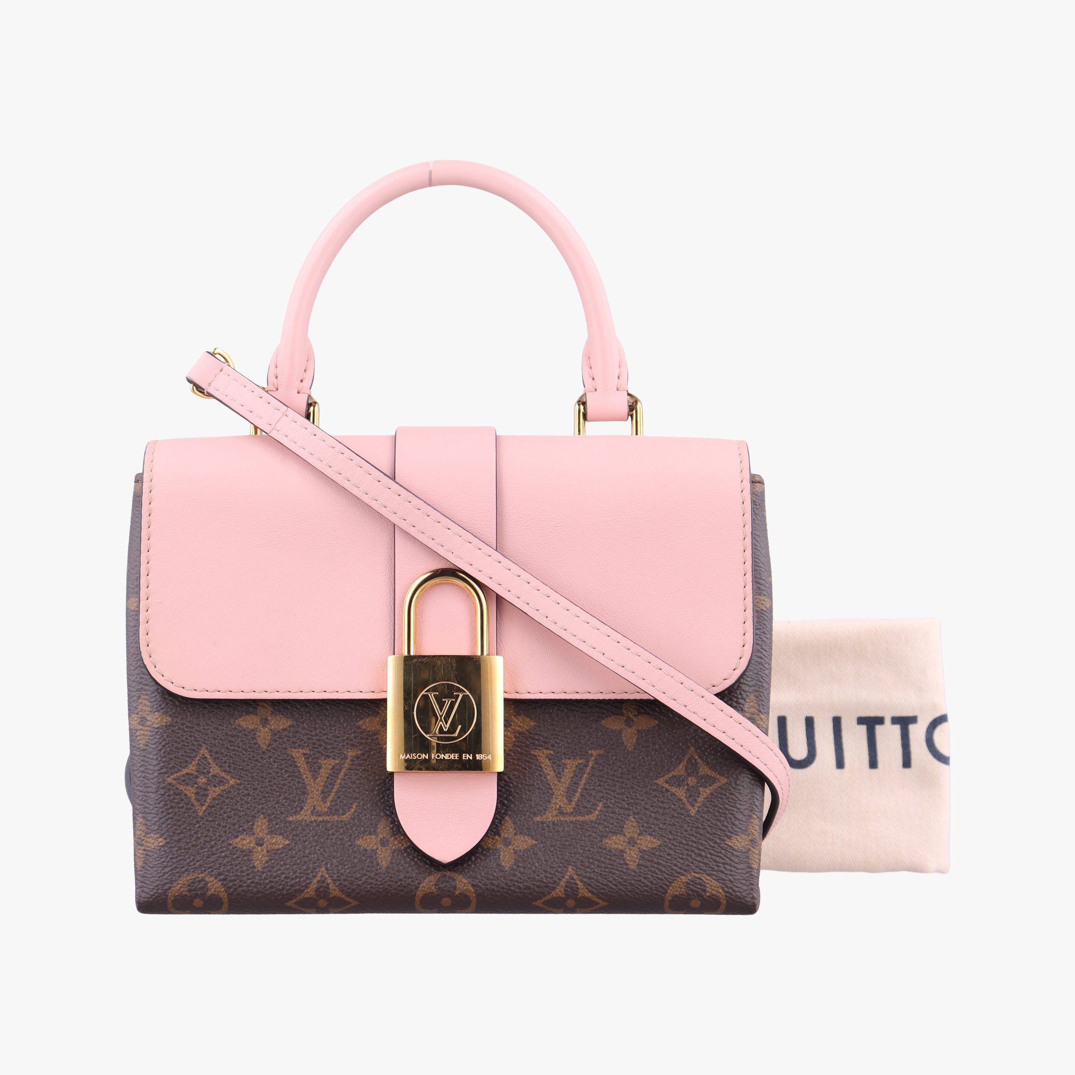 Secondhand Louis Vuitton LOCKY BB Brown×ROSE POUDRE Monogram Canvas×calf leather M44080 shoulderbag | stylenewstar