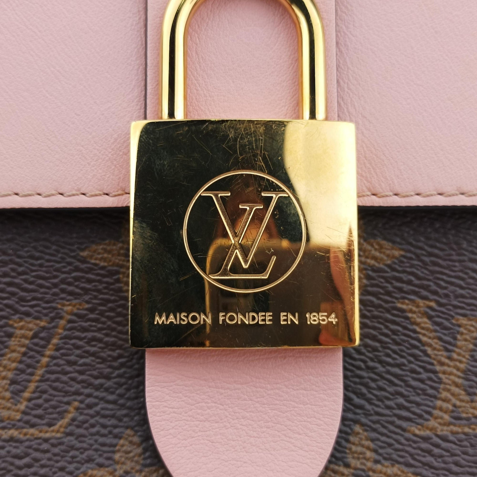 Secondhand Louis Vuitton LOCKY BB Brown×ROSE POUDRE Monogram Canvas×calf leather M44080 shoulderbag | stylenewstar