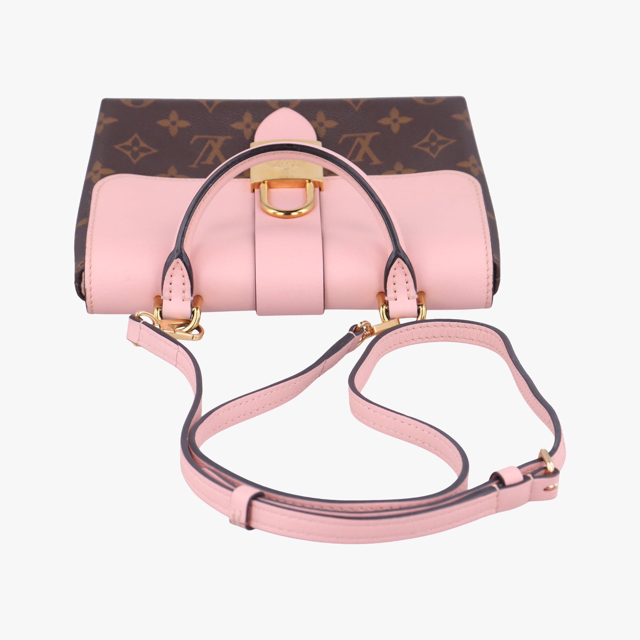 Secondhand Louis Vuitton LOCKY BB Brown×ROSE POUDRE Monogram Canvas×calf leather M44080 shoulderbag | stylenewstar