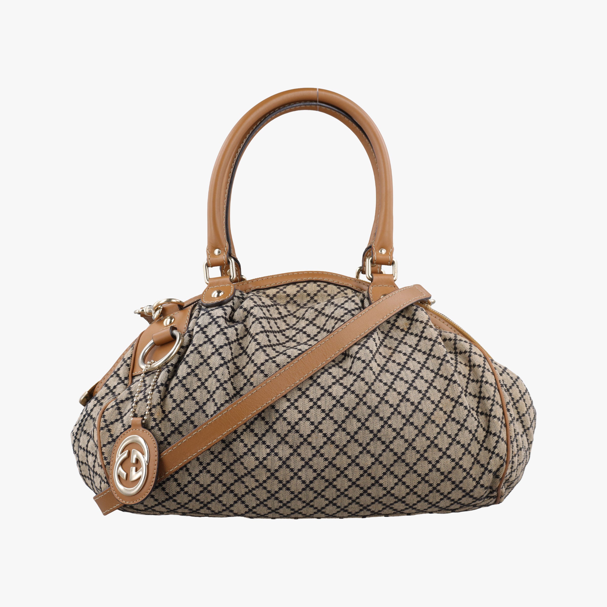 Pre-owned Gucci Sukey GUCCISSIMA Brown x Beige canvas×leather 223974 shoulderbag | stylenewstar