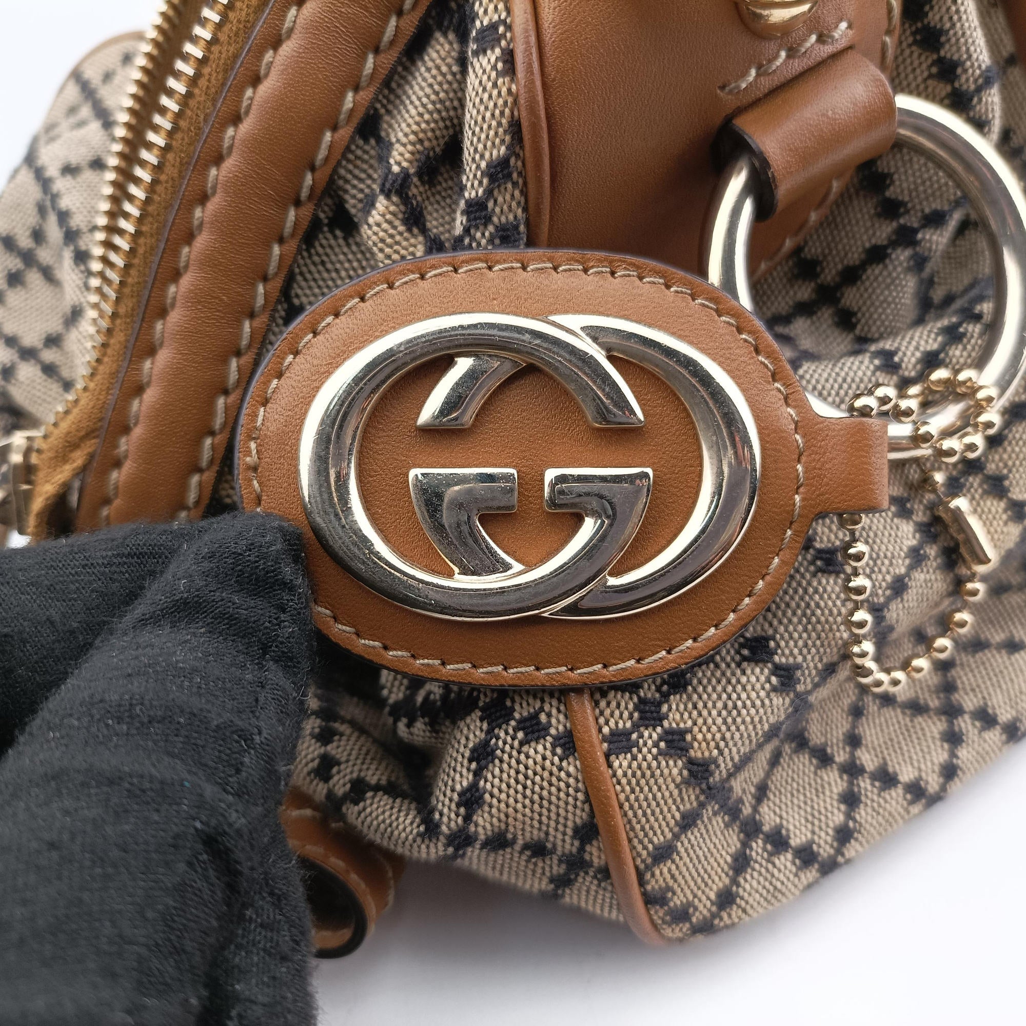 Pre-owned Gucci Sukey GUCCISSIMA Brown x Beige canvas×leather 223974 shoulderbag | stylenewstar