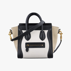 Pre-owned Celine Luggage nano Shopper Beige×white×black Leather  shoulderbag | stylenewstar