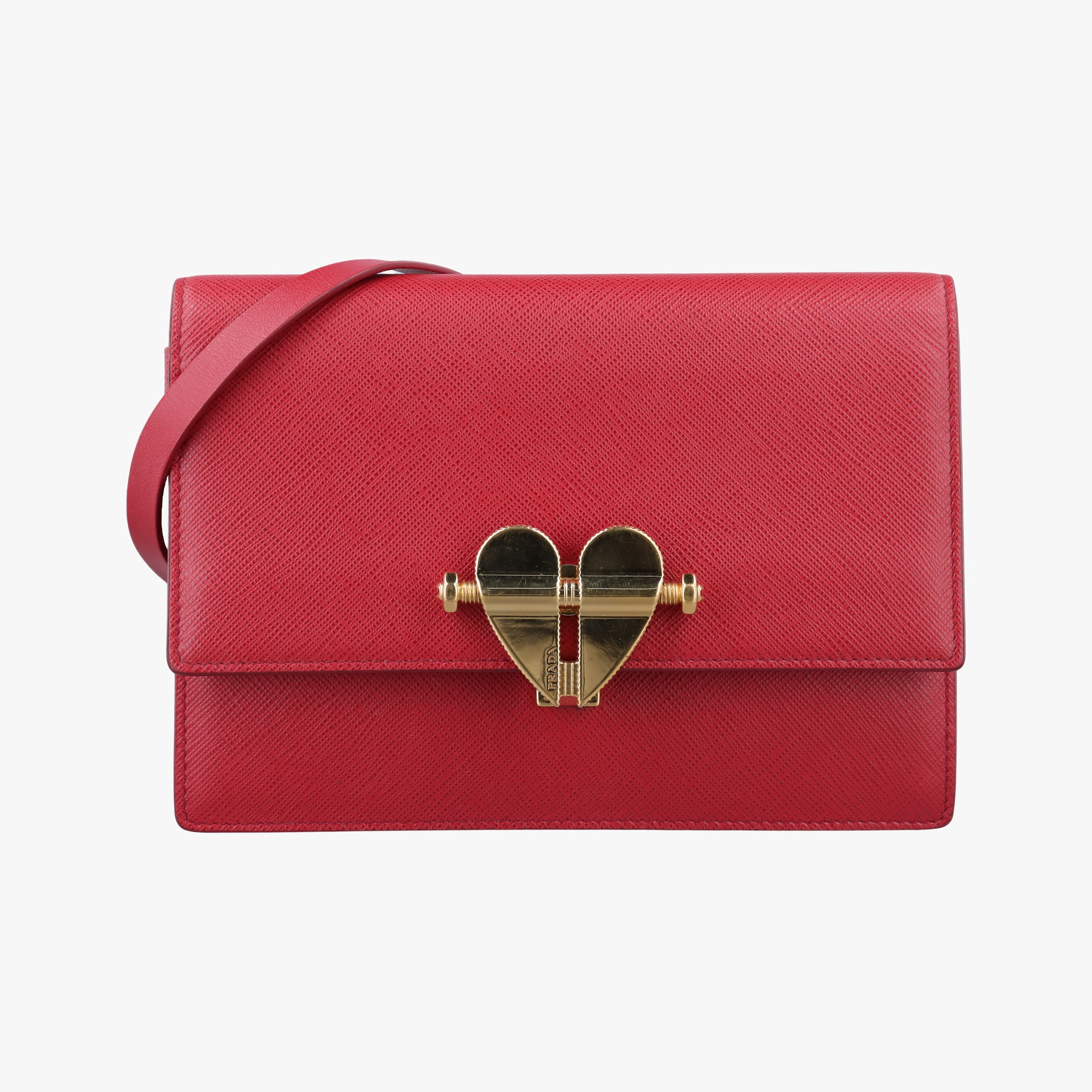 Pre-owned Prada heart lock Red Saffiano Leather  shoulderbag | stylenewstar