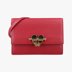 Pre-owned Prada heart lock Red Saffiano Leather  shoulderbag | stylenewstar