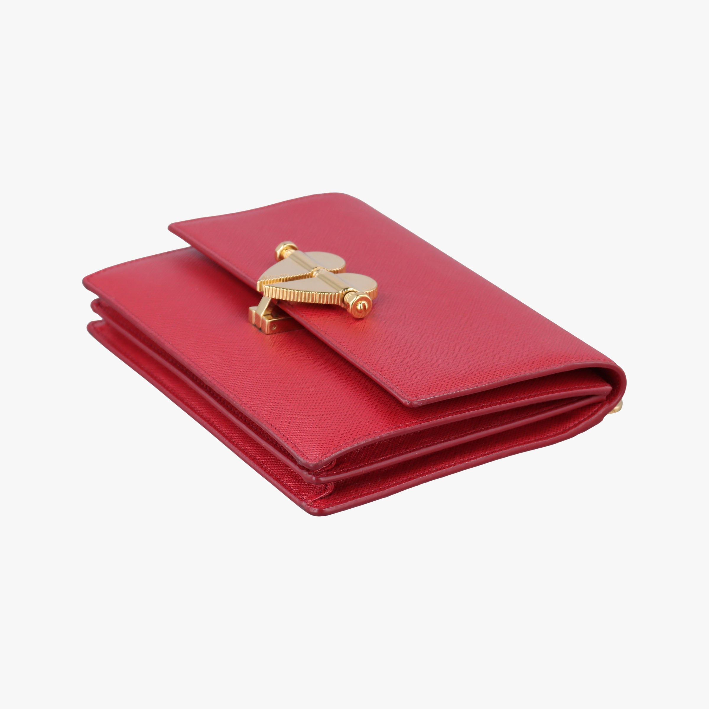 Pre-owned Prada heart lock Red Saffiano Leather  shoulderbag | stylenewstar