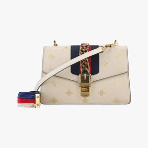 Pre-owned Gucci Sylvie Ivory×Navy×Red Leather 524405 shoulderbag | stylenewstar