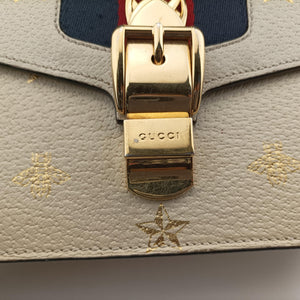 Pre-owned Gucci Sylvie Ivory×Navy×Red Leather 524405 shoulderbag | stylenewstar