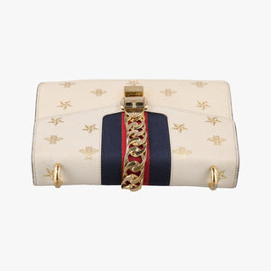 Pre-owned Gucci Sylvie Ivory×Navy×Red Leather 524405 shoulderbag | stylenewstar