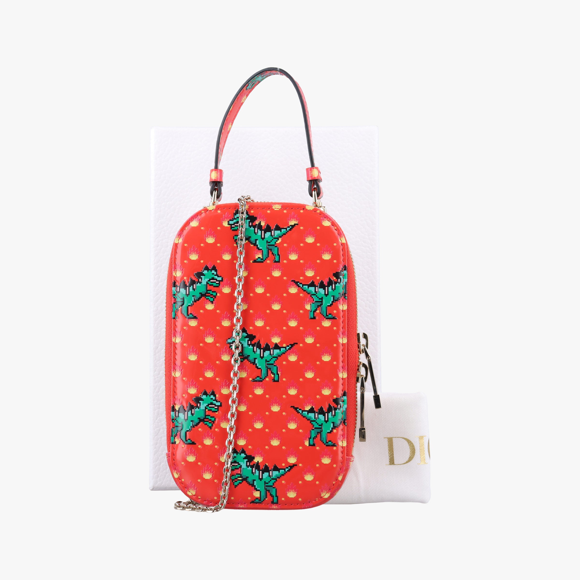 Pre-owned Christian Dior Lady Dior Orange Red Patent Leather  handbag | stylenewstar