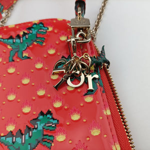 Pre-owned Christian Dior Lady Dior Orange Red Patent Leather  handbag | stylenewstar