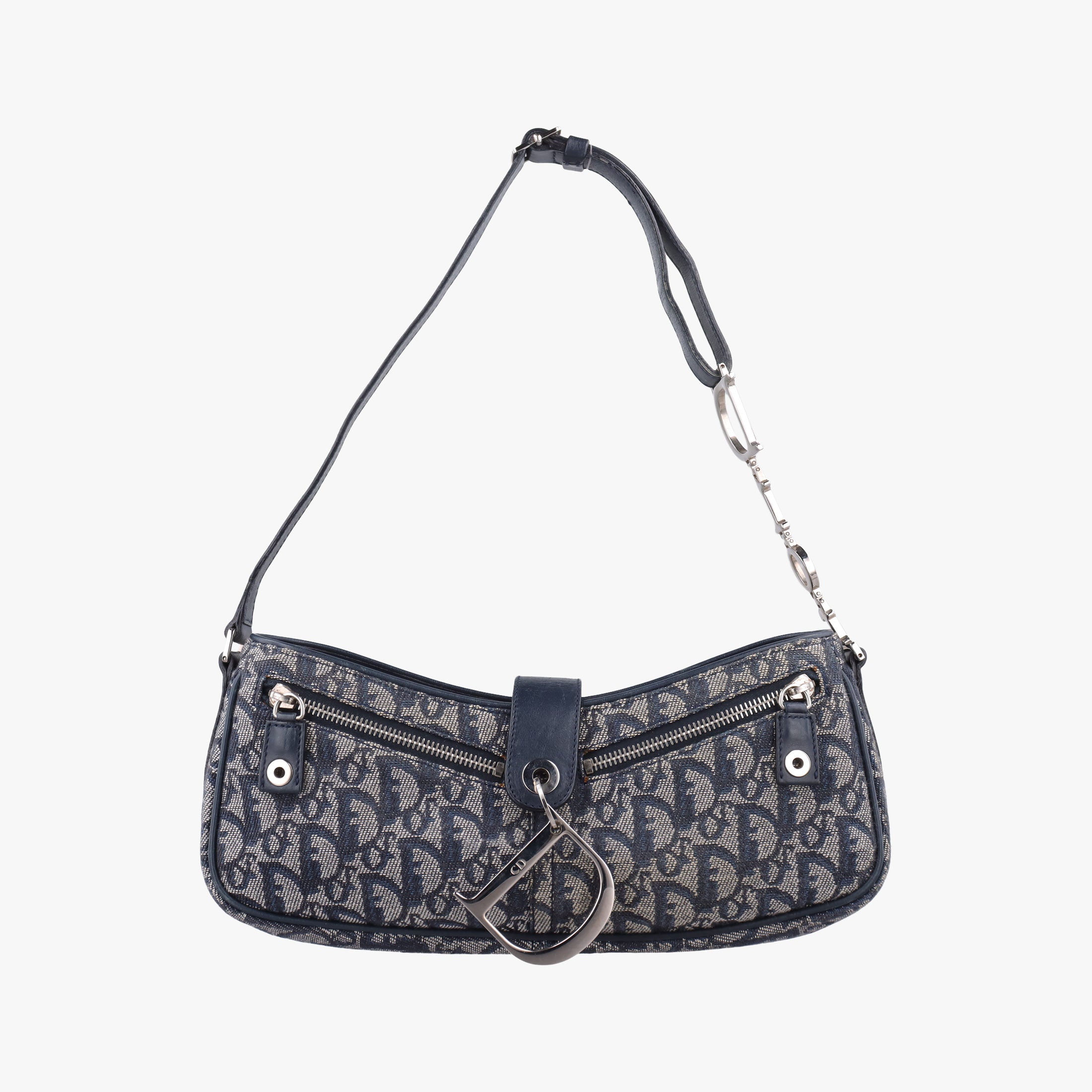 Pre-owned Christian Dior Trotter Navy Jacquard  shoulderbag | stylenewstar