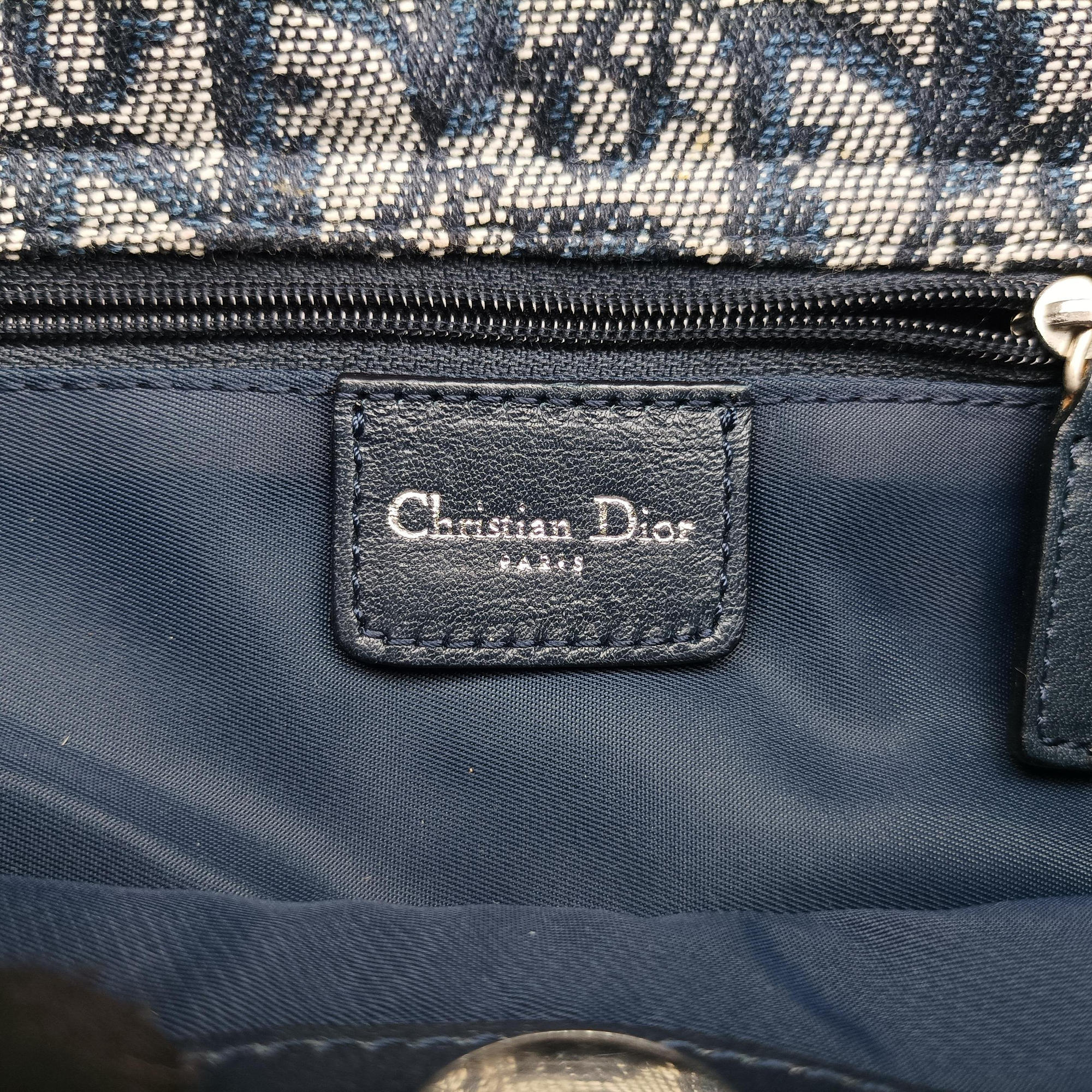 Pre-owned Christian Dior Trotter Navy Jacquard  shoulderbag | stylenewstar