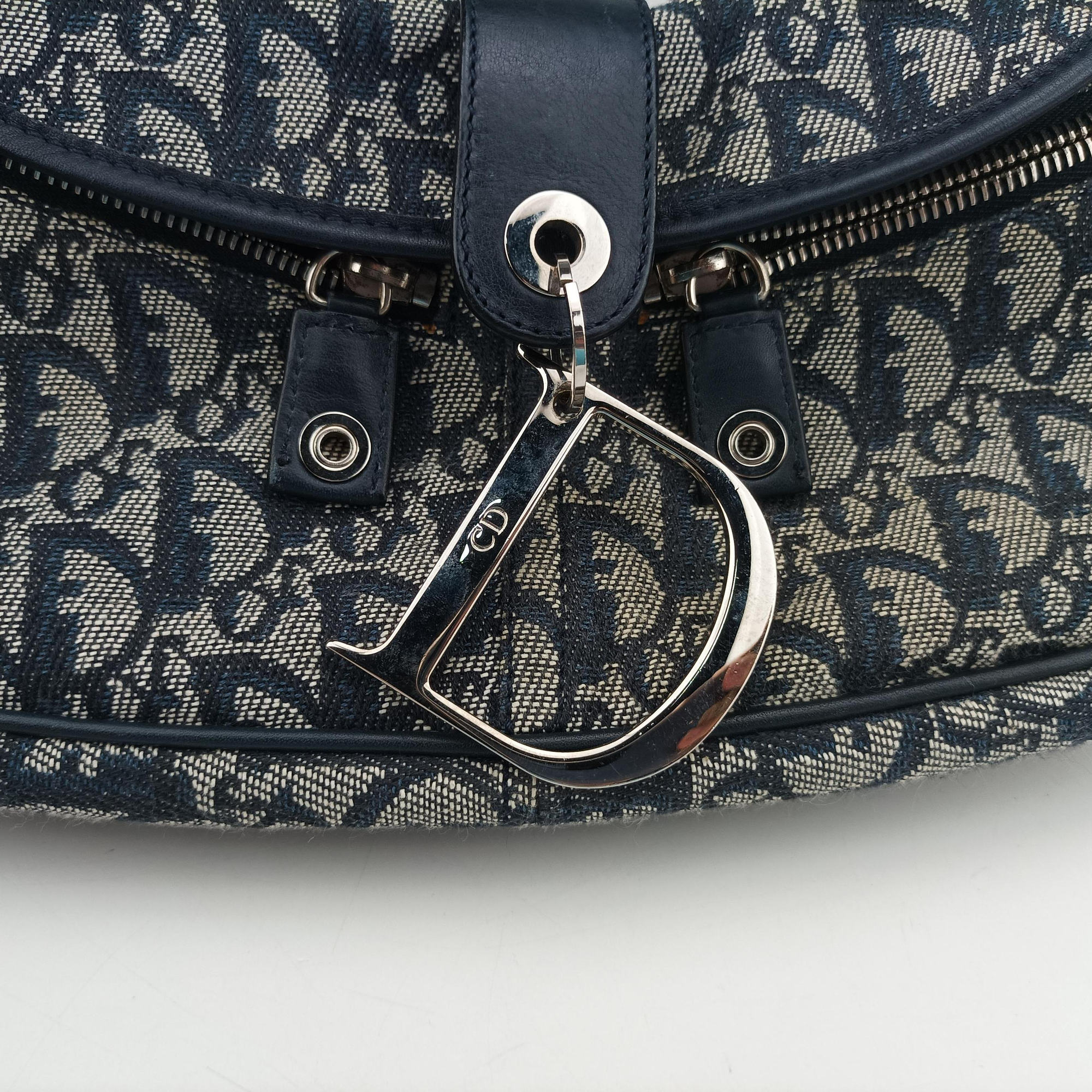 Pre-owned Christian Dior Trotter Navy Jacquard  shoulderbag | stylenewstar