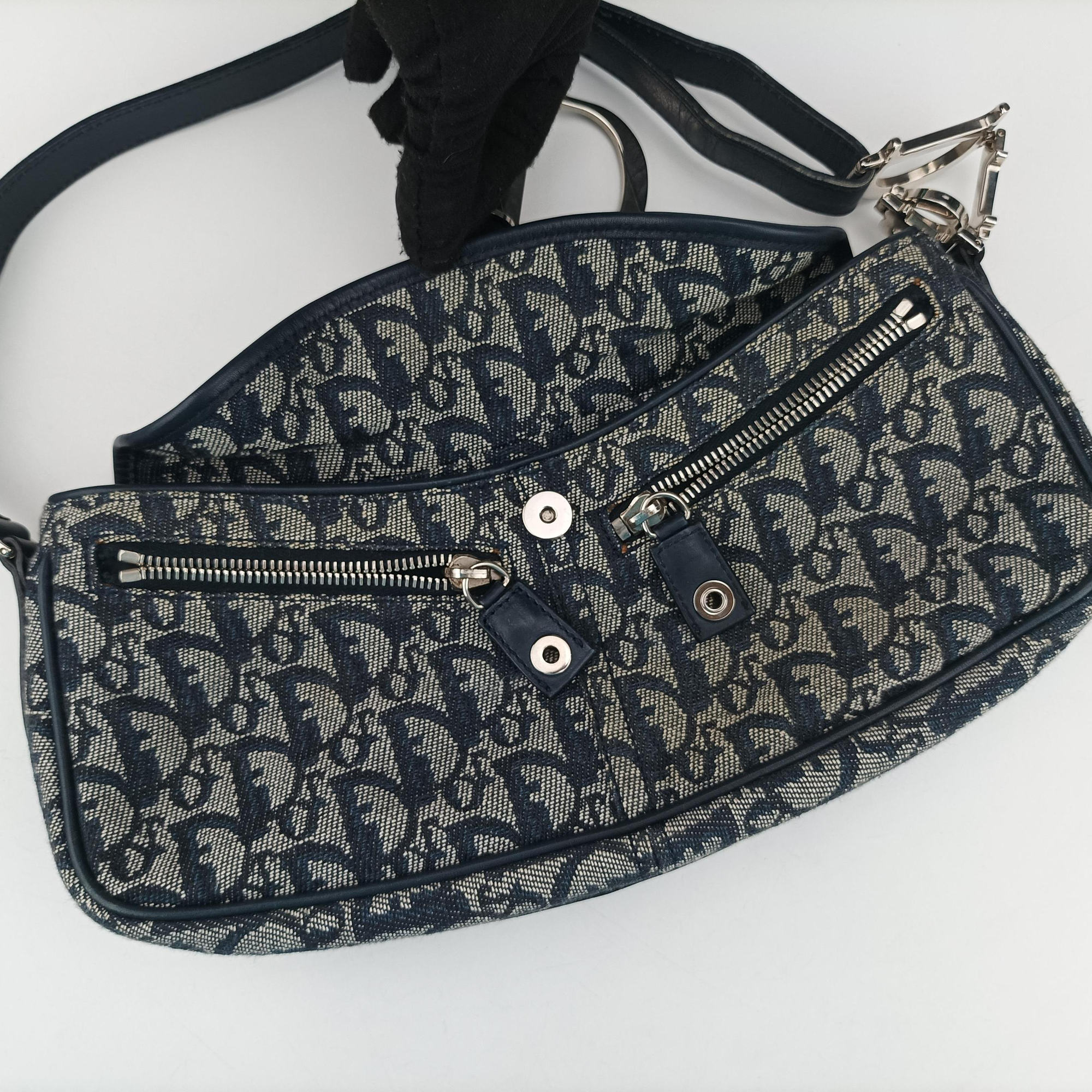 Pre-owned Christian Dior Trotter Navy Jacquard  shoulderbag | stylenewstar