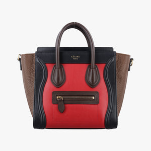 Pre-owned Celine luggage nano shopper Red×Black×Brown leather  handbag | stylenewstar