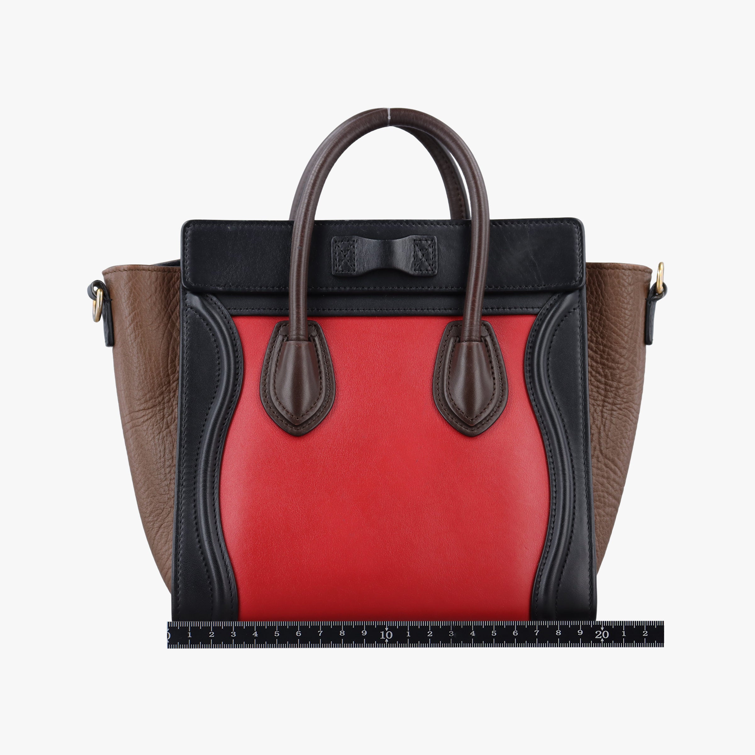 Pre-owned Celine luggage nano shopper Red×Black×Brown leather  handbag | stylenewstar