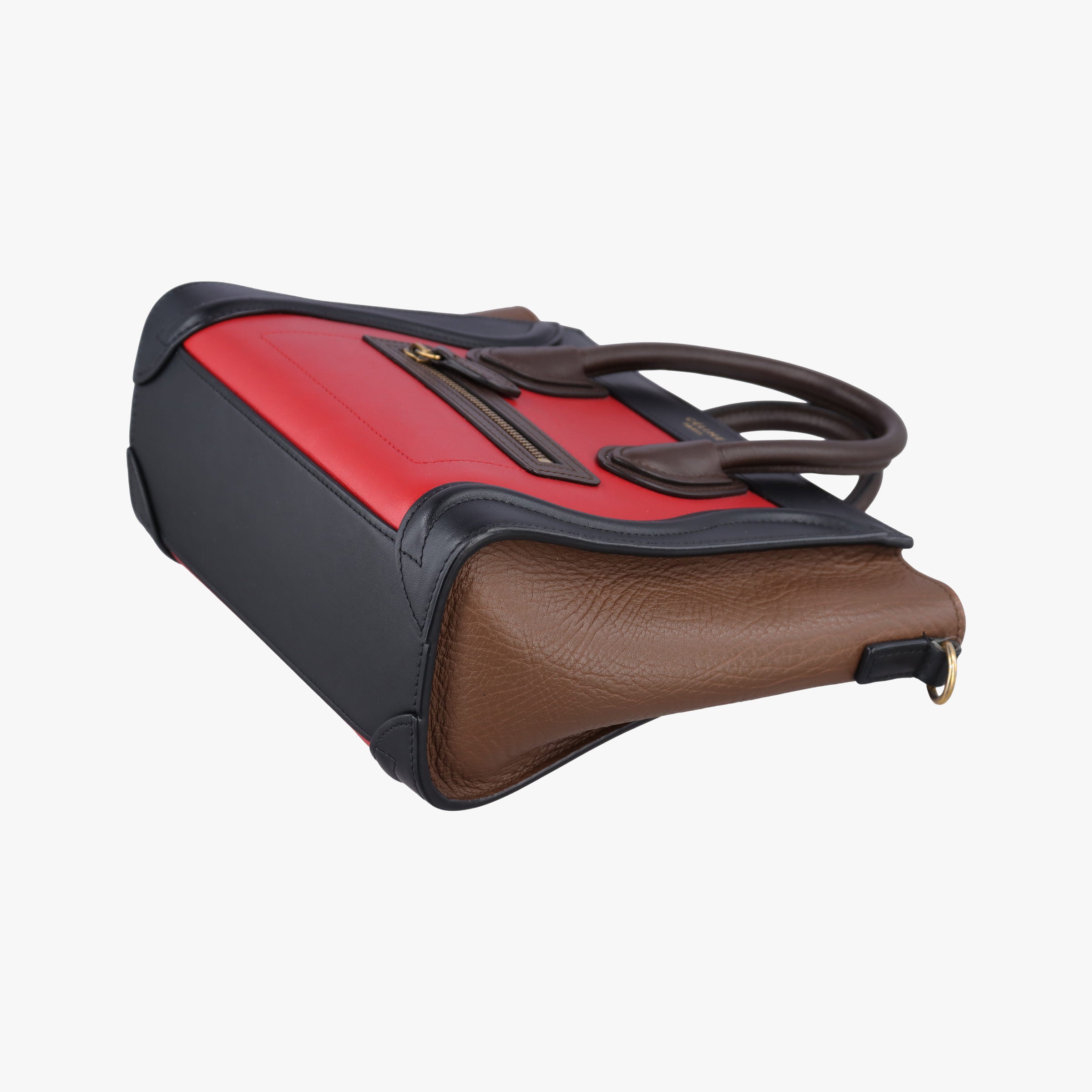 Pre-owned Celine luggage nano shopper Red×Black×Brown leather  handbag | stylenewstar