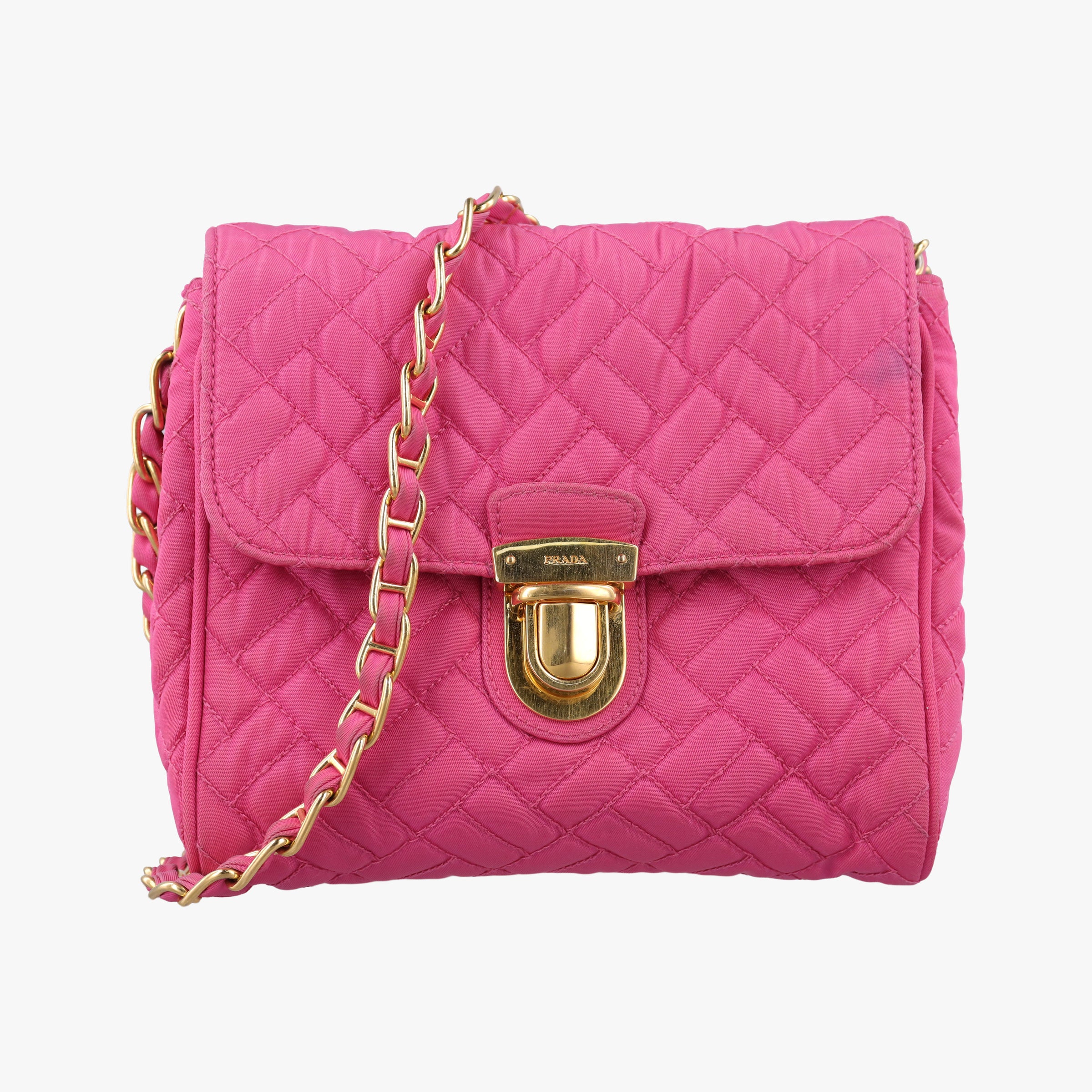 Secondhand Prada Chain Quilting Flap Rose nylon  shoulderbag | stylenewstar
