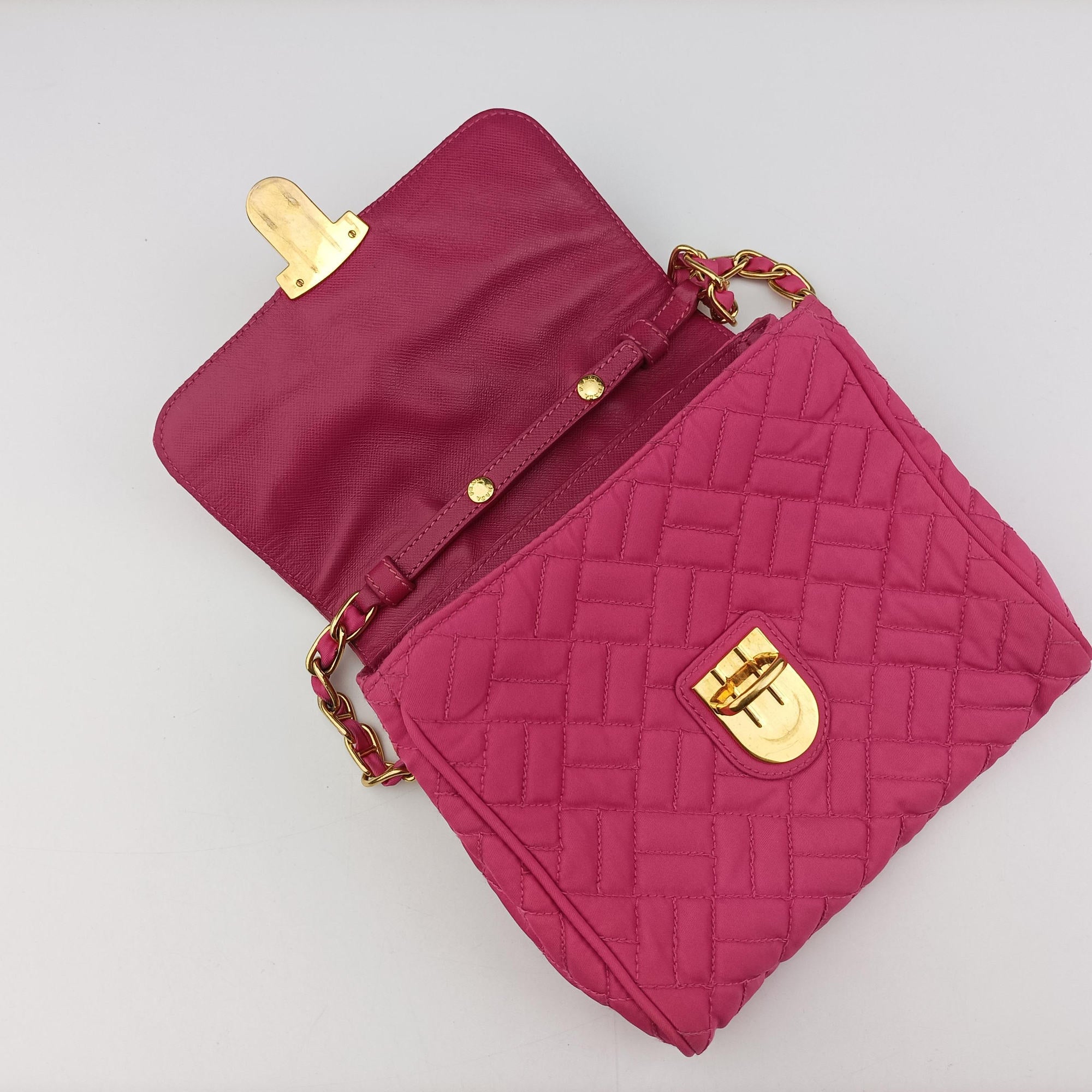 Secondhand Prada Chain Quilting Flap Rose nylon  shoulderbag | stylenewstar