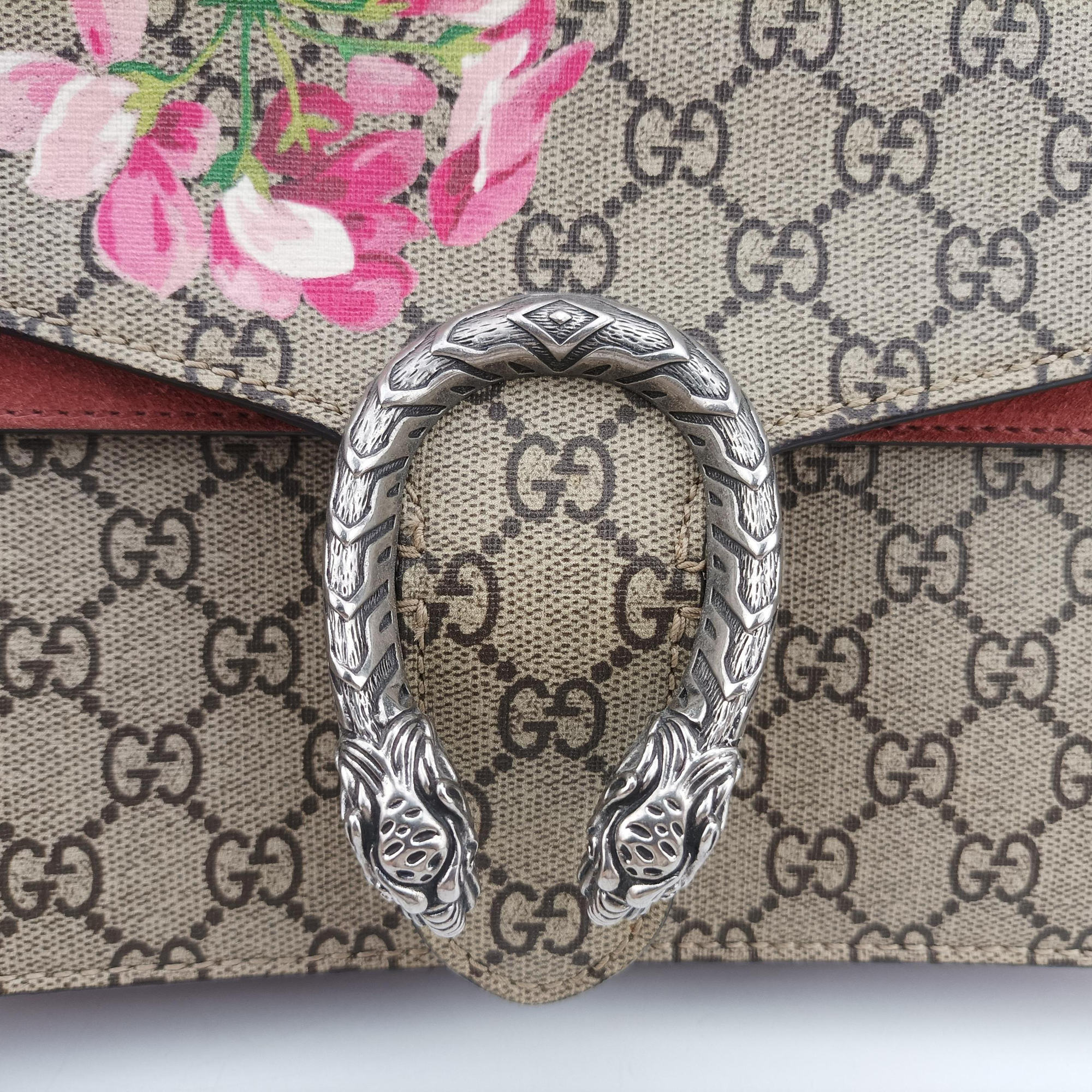 Pre-owned Gucci Dionysus beige×red×multi PVC coated canvas × suede 400249 shoulderbag | stylenewstar