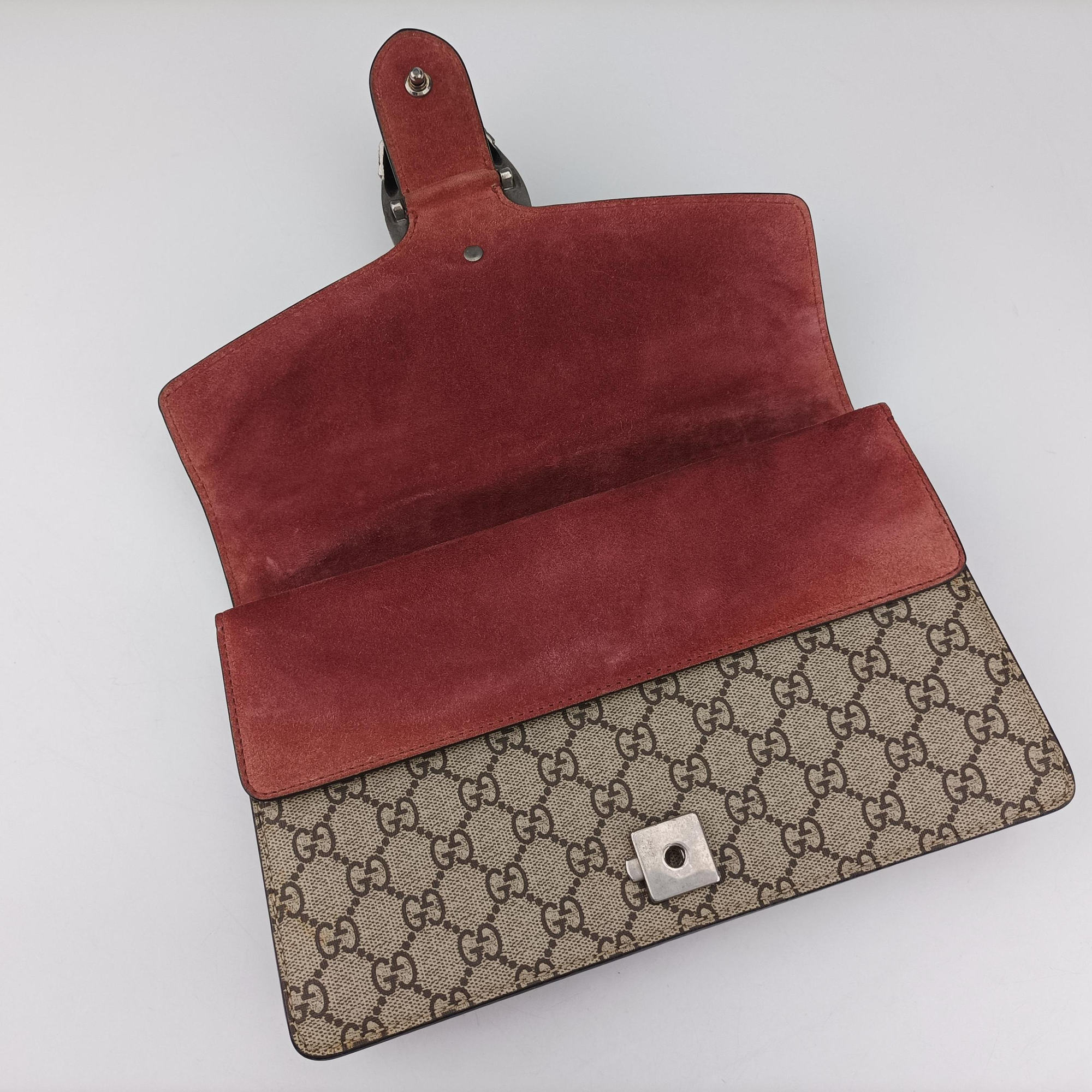 Pre-owned Gucci Dionysus beige×red×multi PVC coated canvas × suede 400249 shoulderbag | stylenewstar