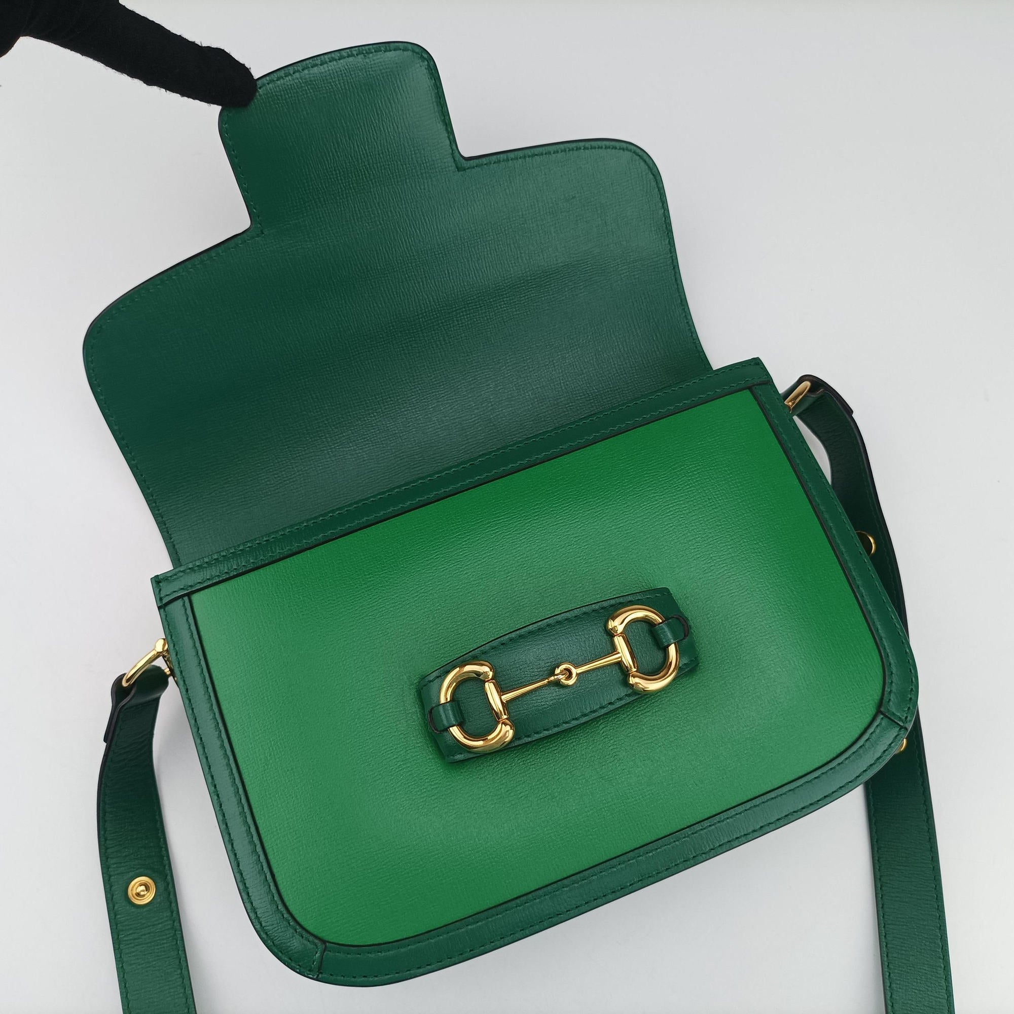 Pre-owned Gucci The Hacker Project Horsebit 1955 Green Leather 602204 shoulderbag | stylenewstar