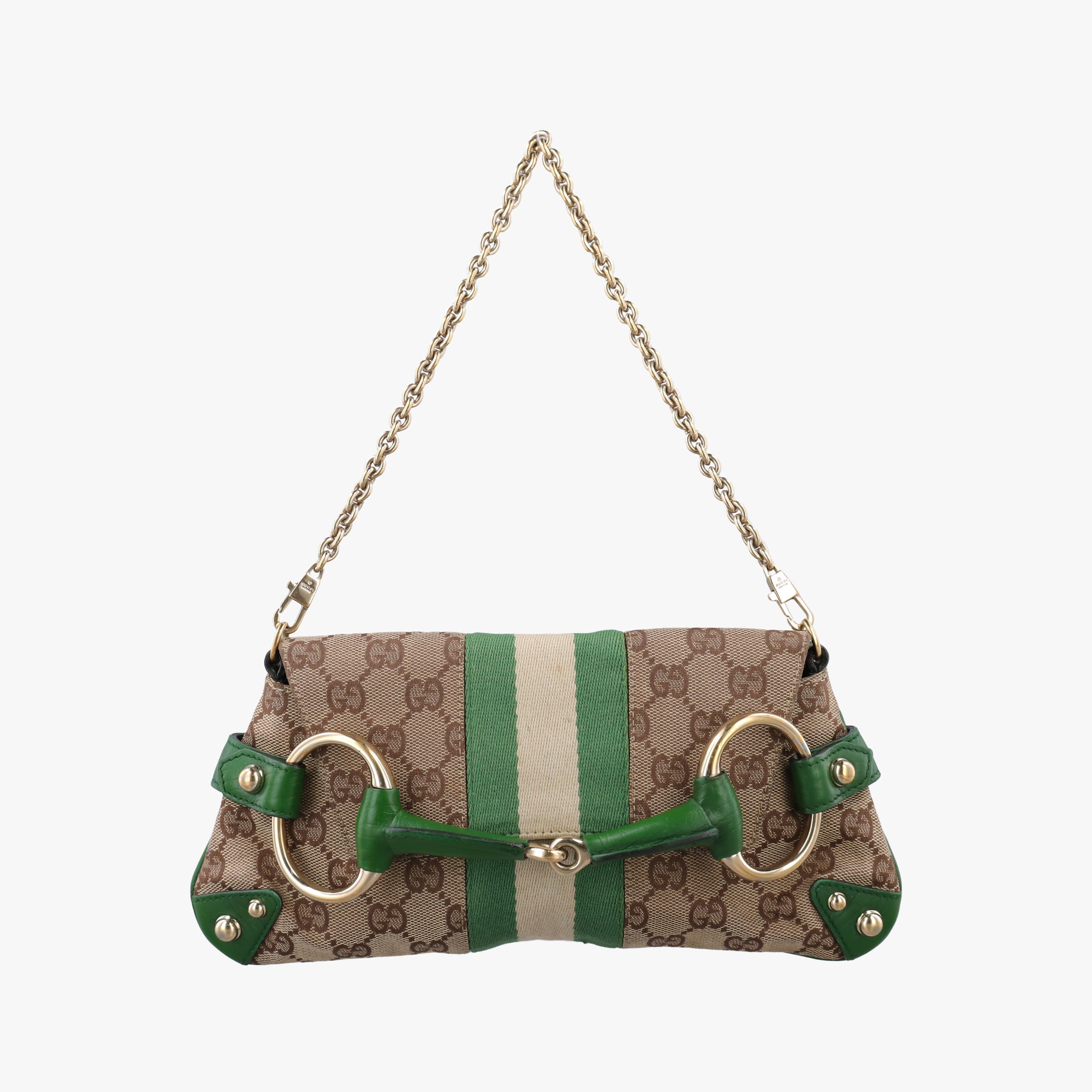 Pre-owned Gucci Horsebit Beige×green×ivory Canvas×Leather 131470 handbag | stylenewstar