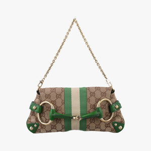 Pre-owned Gucci Horsebit Beige×green×ivory Canvas×Leather 131470 handbag | stylenewstar