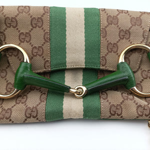 Pre-owned Gucci Horsebit Beige×green×ivory Canvas×Leather 131470 handbag | stylenewstar