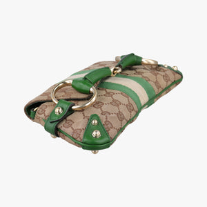 Pre-owned Gucci Horsebit Beige×green×ivory Canvas×Leather 131470 handbag | stylenewstar